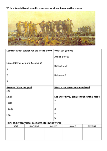 Descriptive writing about war (WW1 trenches) AQA English Language Paper 1 Section B
