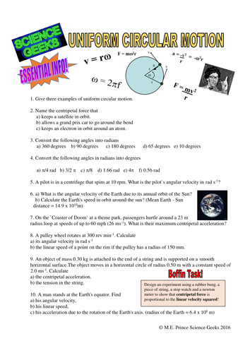 UNIFORM CIRCULAR MOTION WORKSHEET | Teaching Resources