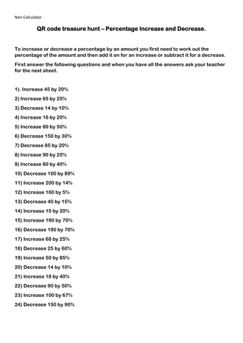 Percentage Increase and Decrease (Non - Calculator) QR code hunter.