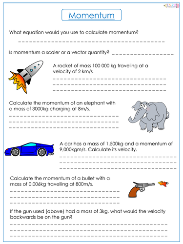 Momentum Worksheet/Questions | Teaching Resources