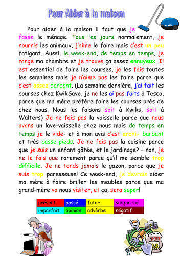 French Texts About Household Chores Teaching Resources 7339