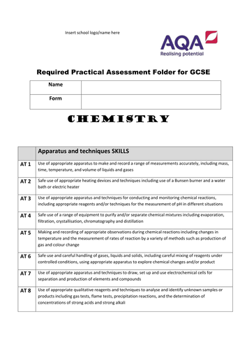 GCSE Chemistry Trilogy 8464 PLC performance tracker and required practical booklet