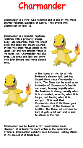 Charmander Reading Comprehension