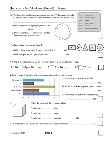 Example of one of the 22 homework assignments for Years 11 to 16 by Tim Silvester