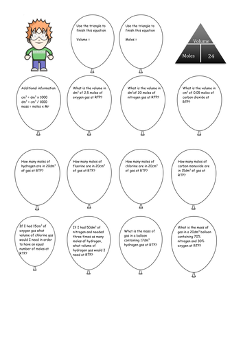 AQA GCSE unit 3 chemistry worksheets -balloons, molar gas volume