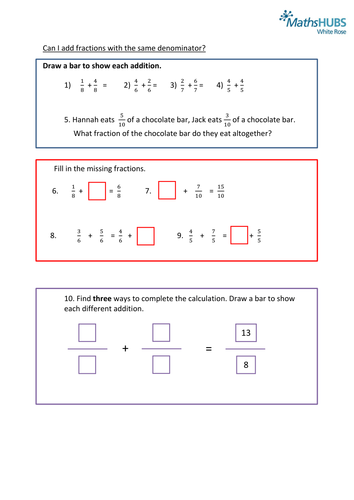 Adding Fractions With The Same Denominator | Teaching Resources