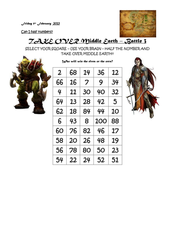 Maths - Lord of the Rings, Middle Earth, Halving, doubling operations ...