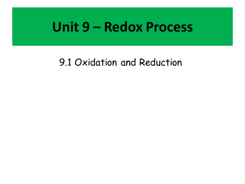 Redox Reactions and Electrochemical Cells Scheme of Work