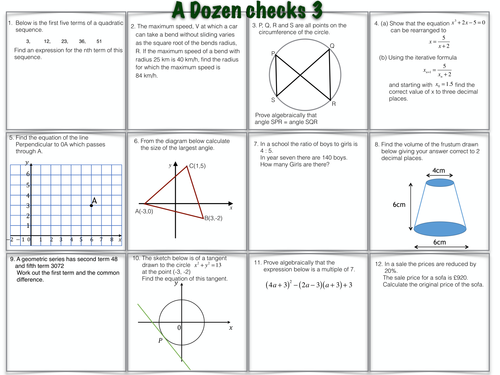 A Dozen GCSE Maths Questions worksheet 3 & 4