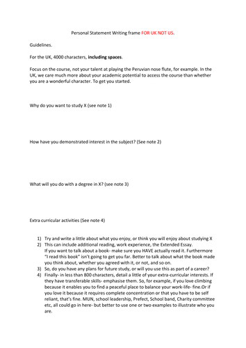 Personal Statement Writing Frame for the UK NOT US