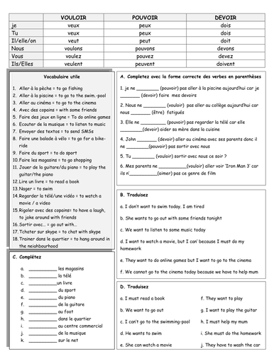 Ks3 4 French Modal Verbs Drills Teaching Resources