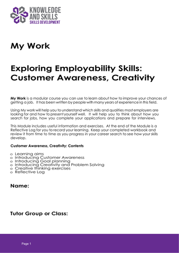 My Work - Exploring Employabilty Skills: Customer Awareness & Creativity