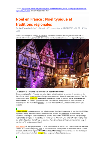 Worksheet - Traditional Christmas Regional Celebrations in France - KS5