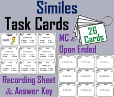Similes Task Cards | Teaching Resources