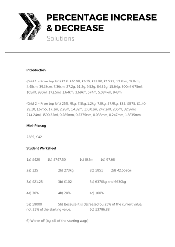 Percentage Increase & Decrease - Complete Lesson | Teaching Resources