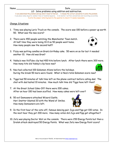 KS2 Y3 Addition & Subtraction 200 Differentiated Word Problems ...