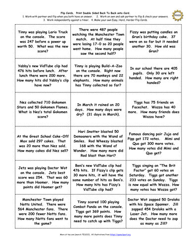 Y3 Word Problems - Mental Addition & Subtraction - 18 Flip Cards ...