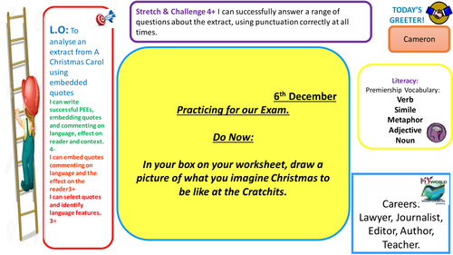 A Christmas Carol extract analysis lesson and question paper. Eduqas style questions