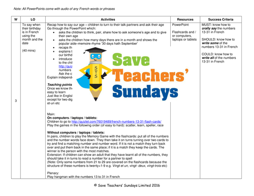 French Numbers 13-31 Lesson Plan, PowerPoint (with audio), Flashcards & Games