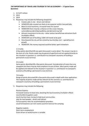 L2 BTEC Travel Unit 1 (Exam) - Importance of Travel and Tourism to the ...