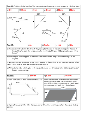 pythagoras revision rounds teaching resources