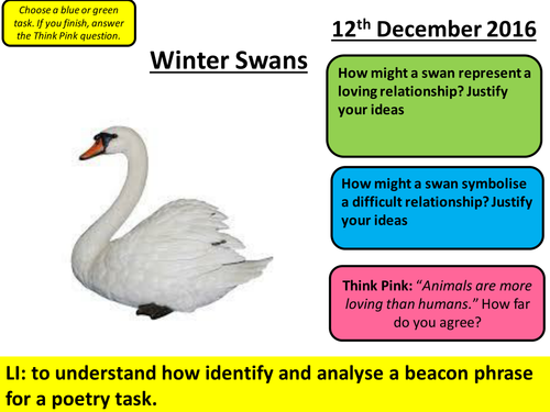 Winter Swans Lesson - AQA Poetry Anthology - Love and Relationships Cluster