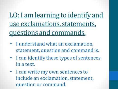 SPAG - EXCLAMATIONS, STATEMENTS AND COMMANDS