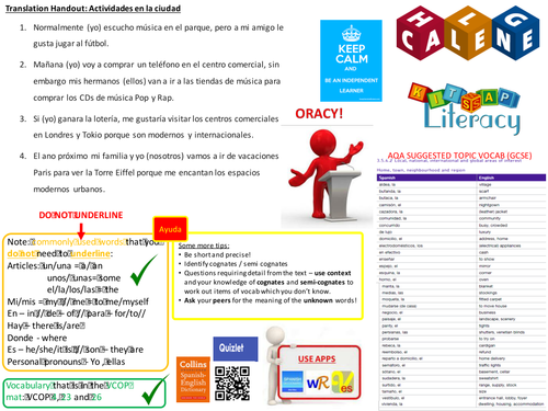 2 versions of AQA GCSE (new from 2016) : Activities in town - Exam practice (Reading, Section C)