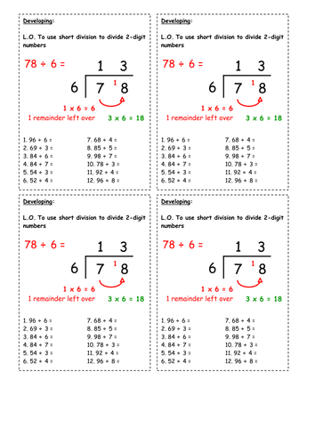 short division bus stop method teaching resources