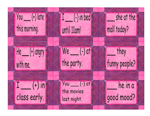 Past Simple Verb Be Cards 4 Pages = 36 Cards