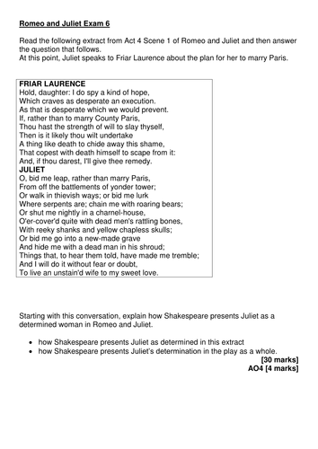Romeo And Juliet 11 Exams Written In The Style Of Aqa Literature Paper 1 Exam Teaching Resources