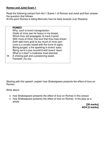 Romeo and Juliet: 11 exams written in the style of AQA Literature Paper 1 exam.