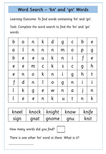 'gn' and 'kn' Digraphs Worksheets | Teaching Resources