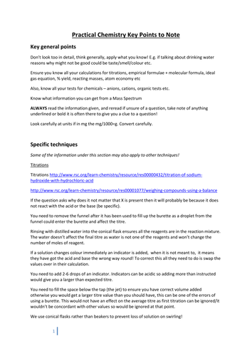 A Level Chemistry Practical Chemistry Key Points