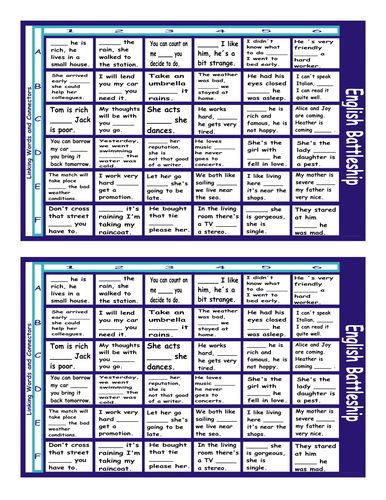 Linking Words And Connectors Battleship Board Game Teaching Resources