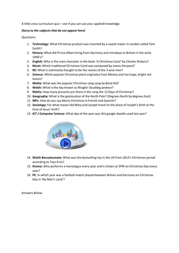 Christmas Quiz - Secondary Cross-Curricular