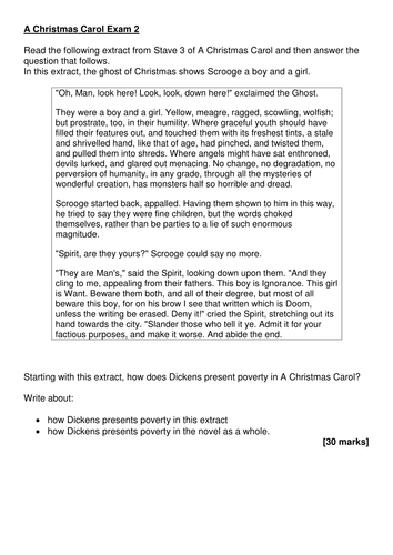 6 AQA style exam questions for A Christmas Carol on Stave 1, 2, 3, 4 ...