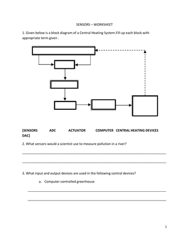 Worksheet on sensors