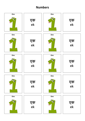 numbers hindi vocabulary card sort teaching resources