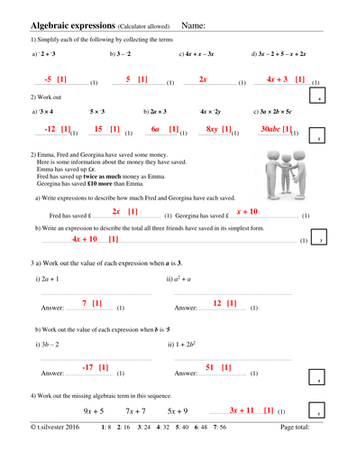 Algebraic Expressions homework or revision resource