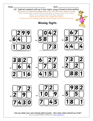 ks2-y4-formal-written-subtraction-of-4-digit-numbers-activities-and-worksheets-inc-missing
