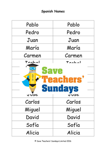 Spanish Names Lesson Plan, PowerPoint (with audio) & List of Spanish Names