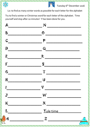 Alphabet Christmas Sheet | Teaching Resources