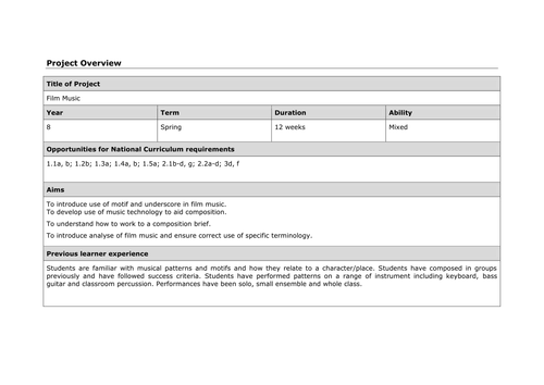 Key Stage 3 Film Music Scheme of Work