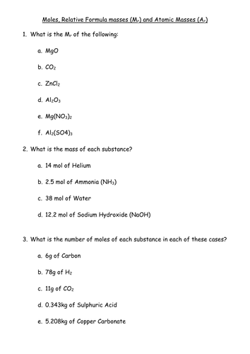 New AQA GCSE Chemistry Atomic masses, Formula masses and Moles ...