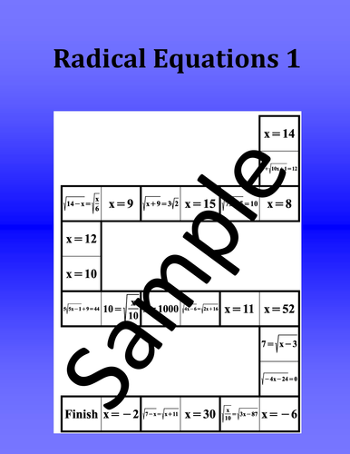 Radical Equations 1 – Math Puzzle | Teaching Resources