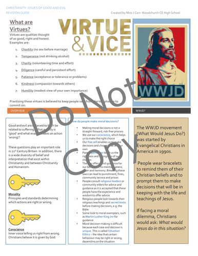 WJEC Eduqas Issues of Good and Evil Information Sheet about Morality ...