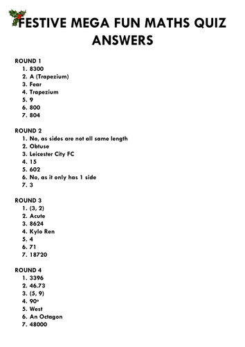 CHRISTMAS MATHS QUIZ KS2 | Teaching Resources