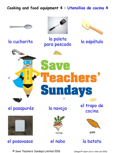 Cooking and Food Equipment in Spanish Worksheets, Games, Activities and Flash Cards (with audio) (4)