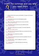 mixed commas worksheet with different types of comma use teaching